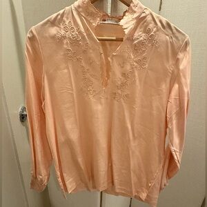 Vintage Authentic Asian Embroidered Peach Women's Blouse